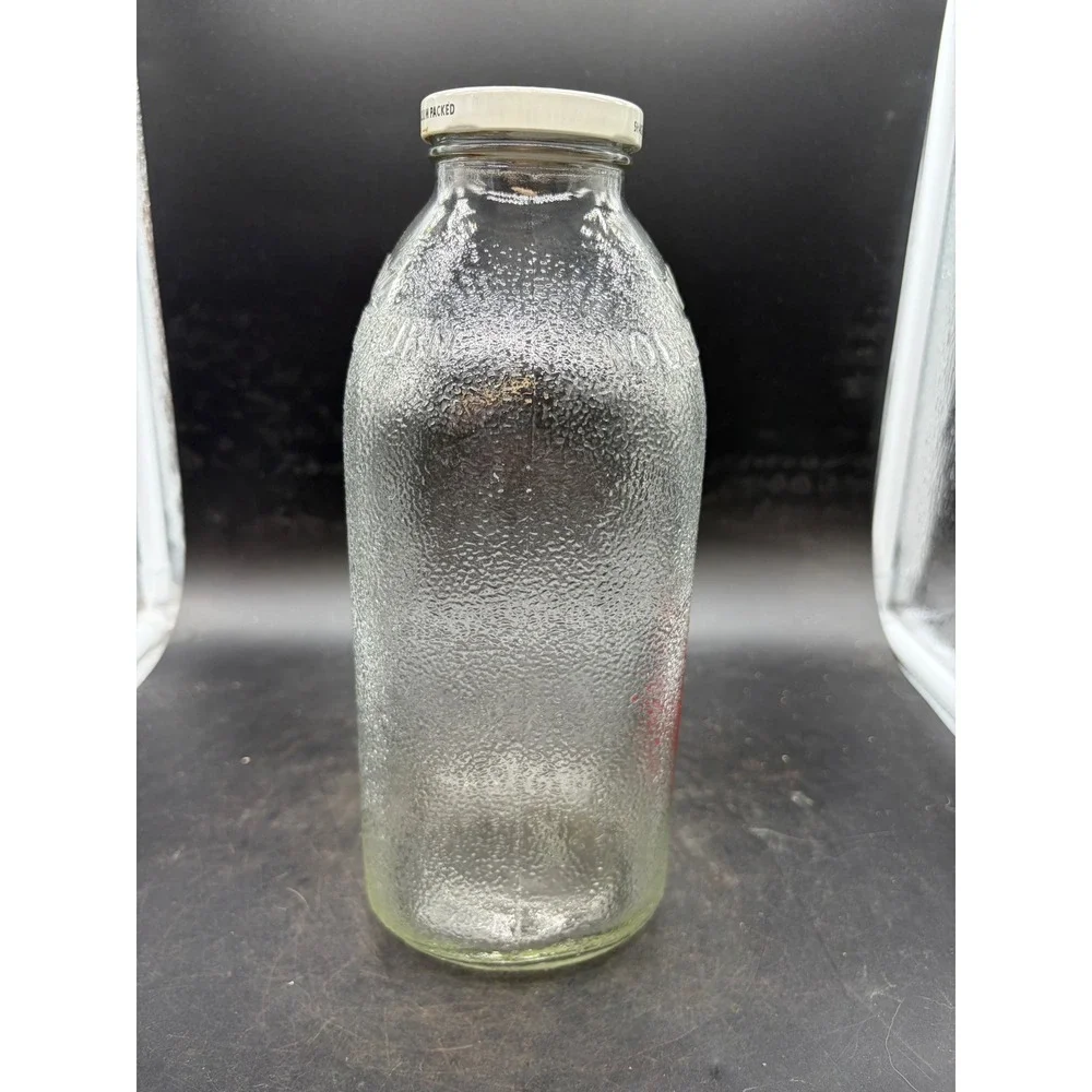 Vintage Safeway Orange Juice Glass Bottle 64 oz Two Quart Stippled Glass Lid